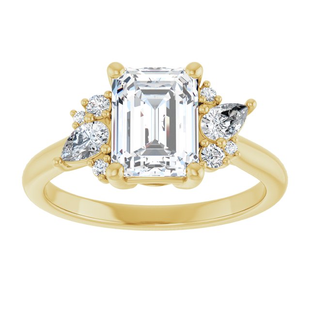 14K yellow gold Emerald-cut Diamond Cluster Engagement Ring Setting variant--Asscher variant--Diamond-Lab variant--14K-rose-gold variant--Diamond-Nat
