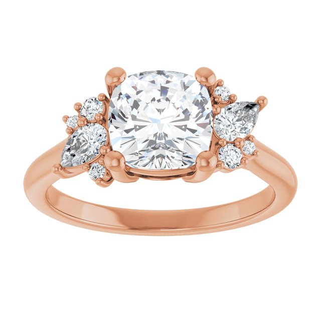14K rose gold Cushion-cut Diamond Cluster Engagement Ring Setting