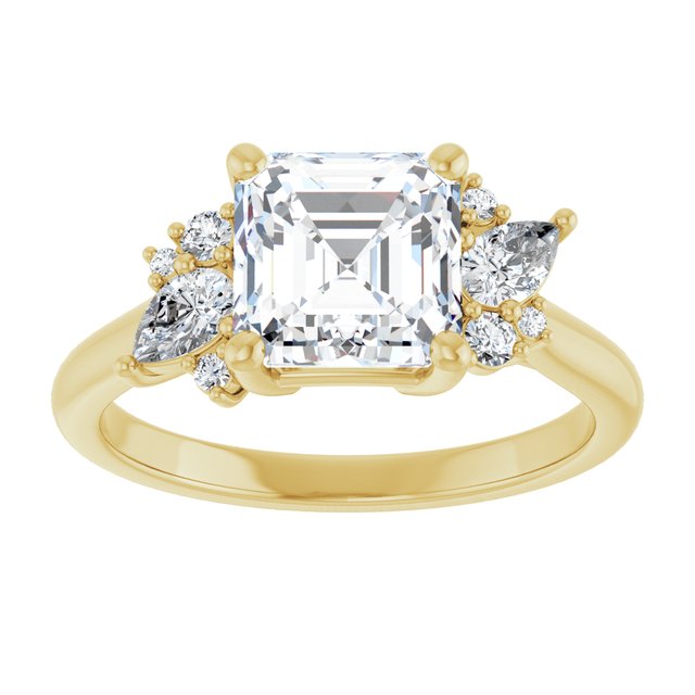 14K yellow gold Asscher-cut Diamond Cluster Engagement Ring Setting variant--Cushion variant--Diamond-Lab variant--14K-rose-gold variant--Diamond-Nat