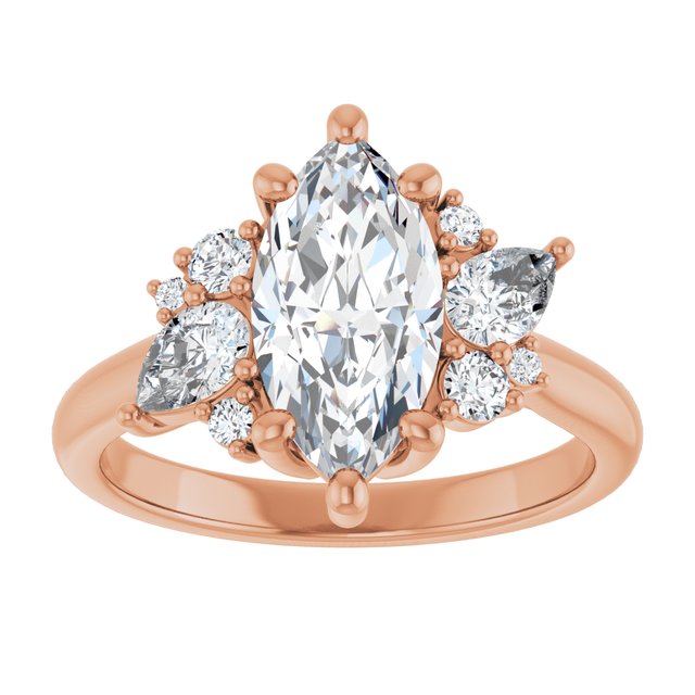 14K rose gold Marquise-cut Diamond Cluster Engagement Ring Setting variant--Round variant--Diamond-Lab variant--14K-white-gold variant--Diamond-Nat