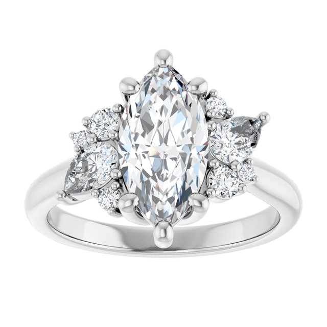 14K white gold Marquise-cut Diamond Cluster Engagement Ring Setting variant--Round variant--Diamond-Lab variant--14K-yellow-gold variant--Diamond-Nat