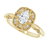 Milgrain vintage ring setting, alternate angle/2-CT variant--.5CT variant--Oval variant--.5CT variant--14K-yellow-gold