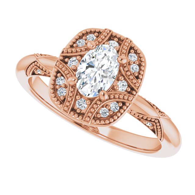 Milgrain vintage ring setting, side profile/2-CT variant--.5CT variant--Oval variant--.5CT variant--14K-rose-gold