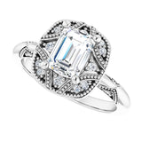 Milgrain vintage ring with asscher center stone variant--Emerald variant--1CT variant--14K-white-gold