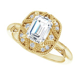 Milgrain vintage asscher ring, alternate angle variant--Emerald variant--1CT variant--14K-yellow-gold