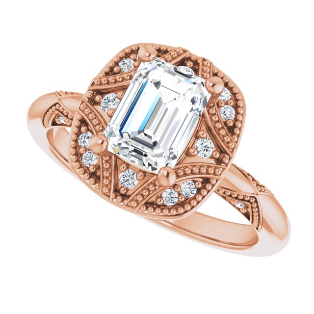 Milgrain vintage asscher ring, band detail variant--Emerald variant--1CT variant--14K-rose-gold
