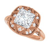 Milgrain vintage engagement ring setting, additional overhead view variant--Square variant--2CT variant--14K-rose-gold