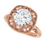 Milgrain vintage engagement ring, detail view variant--Round variant--2CT variant--14K-rose-gold