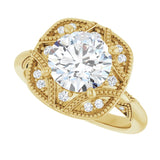 Milgrain vintage ring, profile showing band width variant--Round variant--2CT variant--14K-yellow-gold
