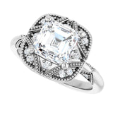 Milgrain vintage ring with 1CT cushion center variant--Asscher variant--2CT variant--14K-white-gold