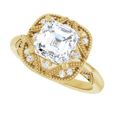 Milgrain vintage cushion ring, alternate view variant--Asscher variant--2CT variant--14K-yellow-gold