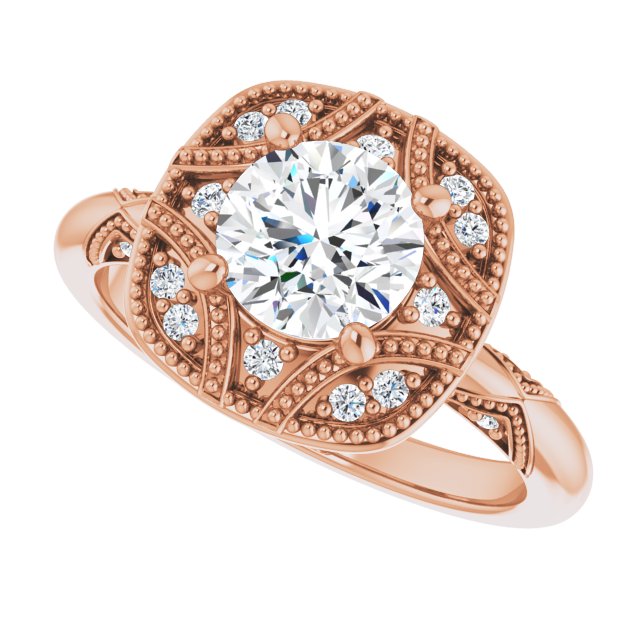Milgrain vintage ring, overhead view variant--Round variant--1CT variant--14K-rose-gold