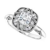 Milgrain vintage ring, additional styling shot/2-CT variant--.5CT variant--Square variant--.5CT variant--14K-white-gold
