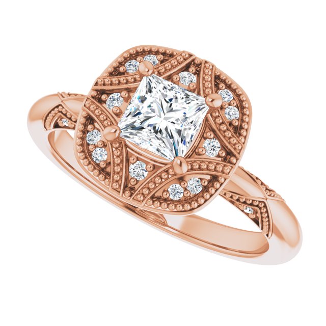 Milgrain vintage ring setting, three-quarter overhead/2-CT variant--.5CT variant--Square variant--.5CT variant--14K-rose-gold