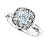Milgrain vintage ring with 1CT marquise center/2-CT variant--.5CT variant--Cushion variant--.5CT variant--14K-white-gold