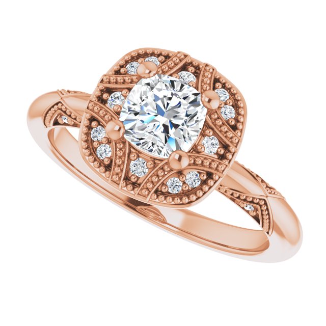 Milgrain vintage marquise ring, overhead/2-CT variant--.5CT variant--Cushion variant--.5CT variant--14K-rose-gold