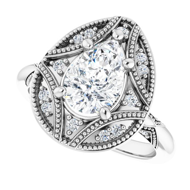 Milgrain vintage ring with 2CT asscher center variant--Pear variant--2CT variant--14K-white-gold