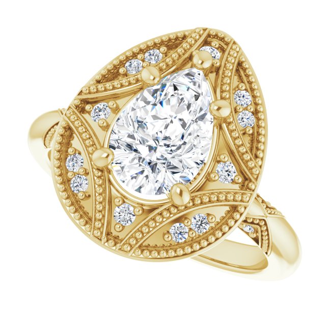 Milgrain vintage 2CT asscher ring, alternate angle variant--Pear variant--2CT variant--14K-yellow-gold