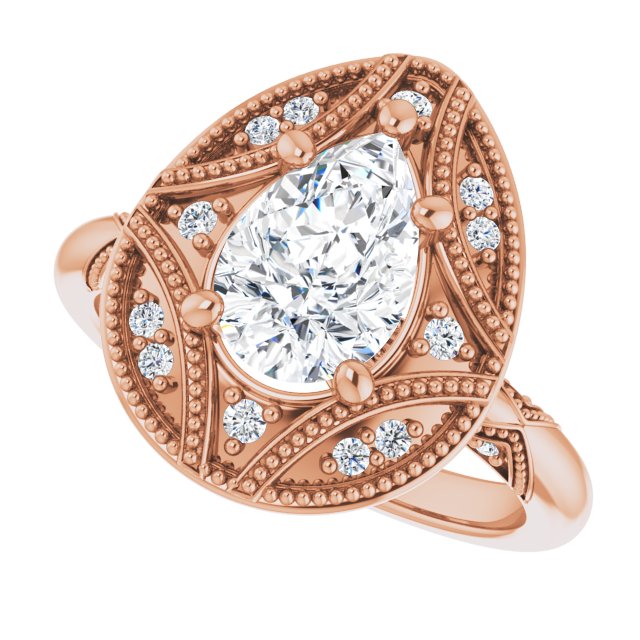 Milgrain vintage 2CT asscher ring, band detail variant--Pear variant--2CT variant--14K-rose-gold