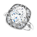 Milgrain vintage ring with 1CT round center variant--Oval variant--2CT variant--14K-white-gold