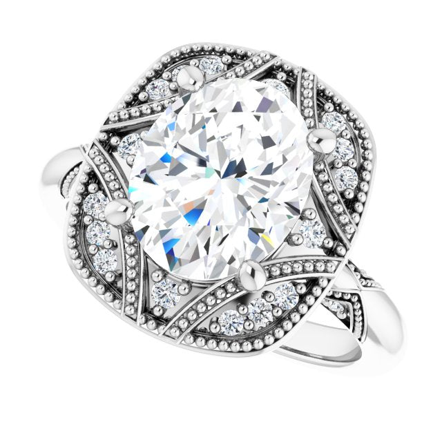 Milgrain vintage ring with 1CT round center variant--Oval variant--2CT variant--14K-white-gold