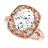 Milgrain vintage ring, overhead view variant--Oval variant--2CT variant--14K-rose-gold