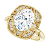 Milgrain vintage ring, alternate angle variant--Oval variant--2CT variant--14K-yellow-gold