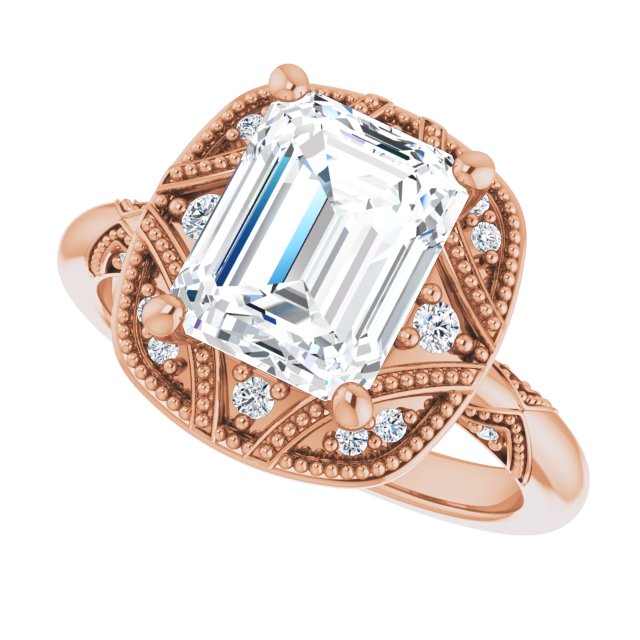Milgrain vintage princess ring, band detail variant--Emerald variant--2CT variant--14K-rose-gold
