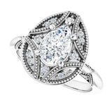 Milgrain vintage ring with 2CT pear center variant--Pear variant--1CT variant--14K-white-gold