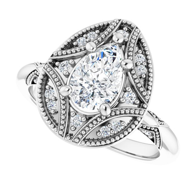 Milgrain vintage ring with 2CT pear center variant--Pear variant--1CT variant--14K-white-gold