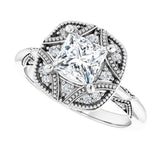 Milgrain vintage ring, angled view showing accent stones variant--Square variant--1CT variant--14K-white-gold