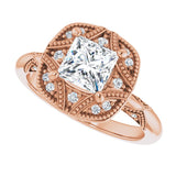 Milgrain vintage ring, additional product angle variant--Square variant--1CT variant--14K-rose-gold