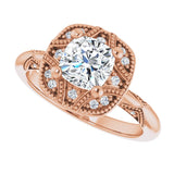 Milgrain vintage oval ring, band detail variant--Cushion variant--1CT variant--14K-rose-gold