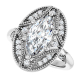 Milgrain vintage ring with 2CT marquise center variant--Marquise variant--2CT variant--14K-white-gold