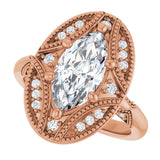 Milgrain vintage 2CT marquise ring, band detail variant--Marquise variant--2CT variant--14K-rose-gold