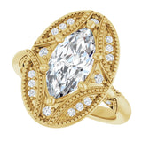 Milgrain vintage 2CT marquise ring, alternate angle variant--Marquise variant--2CT variant--14K-yellow-gold