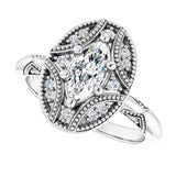 Milgrain vintage ring with 2CT round center stone/2-CT variant--.5CT variant--Marquise variant--.5CT variant--14K-white-gold