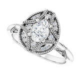 Milgrain vintage ring with 2CT oval center/2-CT variant--.5CT variant--Pear variant--.5CT variant--14K-white-gold