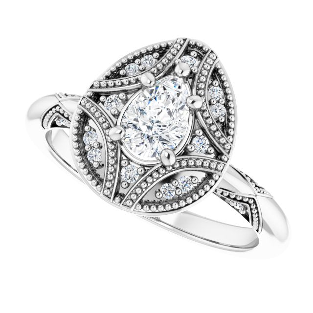 Milgrain vintage ring with 2CT oval center/2-CT variant--.5CT variant--Pear variant--.5CT variant--14K-white-gold