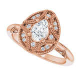 Milgrain vintage 2CT oval ring, band detail/2-CT variant--.5CT variant--Pear variant--.5CT variant--14K-rose-gold