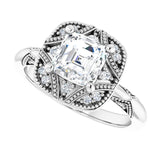 Milgrain vintage ring with marquise center stone variant--Asscher variant--1CT variant--14K-white-gold