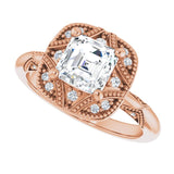 Milgrain vintage marquise ring, band detail variant--Asscher variant--1CT variant--14K-rose-gold