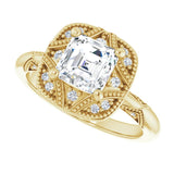 Milgrain vintage marquise ring, alternate angle variant--Asscher variant--1CT variant--14K-yellow-gold