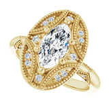Milgrain vintage 2CT cushion ring, alternate angle variant--Marquise variant--1CT variant--14K-yellow-gold