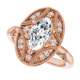 Milgrain vintage 2CT cushion ring, band detail variant--Marquise variant--1CT variant--14K-rose-gold