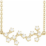 Scorpio zodiac necklace in 14K gold, on model showing pendant