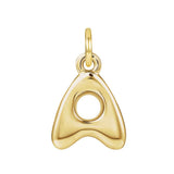 Minimalist A bubble letter charm worn on gold chain variant--A variant--14K-yellow-gold