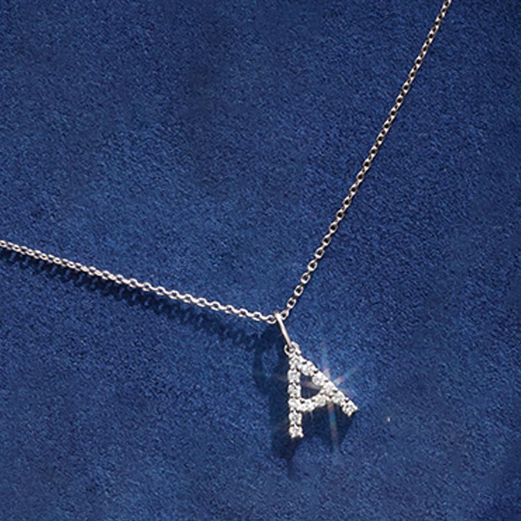Diamond letter necklace in 14K white gold