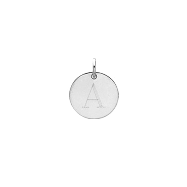 Engraved initial A disc charm in sterling silver, front view variant--A variant--Sterling-silver
