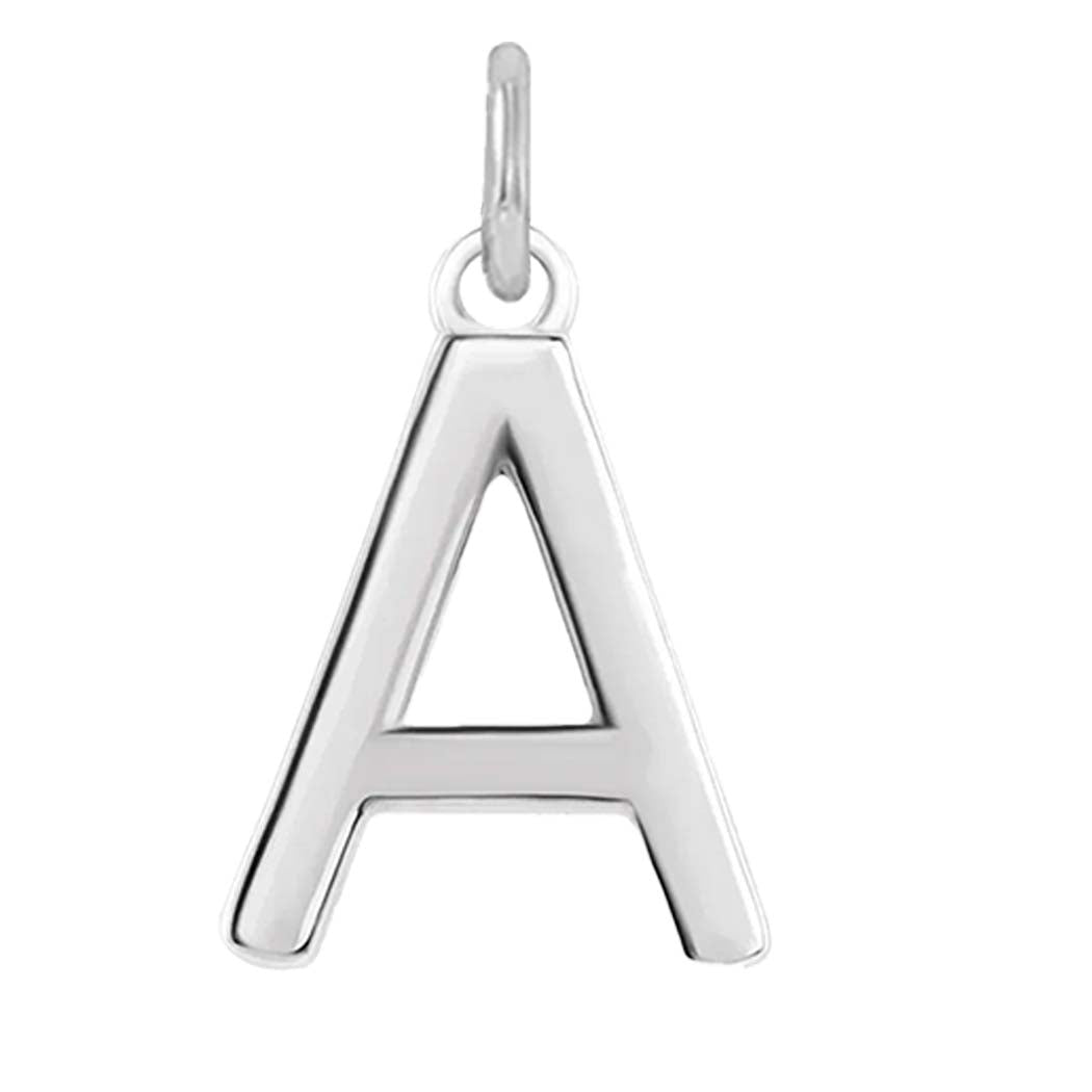 Modern initial charm letter A in 14K white gold, front view variant--A variant--Sterling-silver variant--14K-white-gold